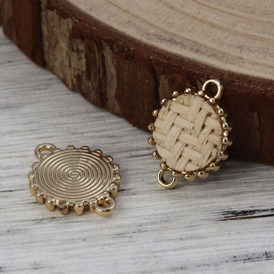 Immagine di Lega di Zinco Connettore Accessori Tondo Oro Placcato Bianco Sporco 19mm x 15mm, 10 Pz