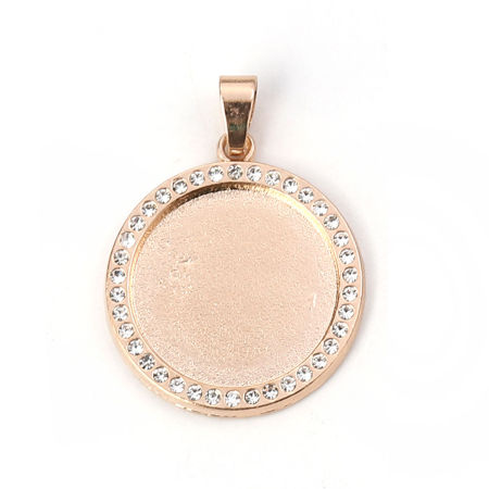 Picture of Zinc Based Alloy Pendants Round Disc KC Gold Plated Cabochon Settings (Fits 20mm Dia.) Clear Rhinestone 34mm x 25mm, 3 PCs