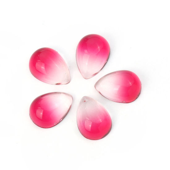 Image de Cabochon Dôme en Verre Goutte d'Eau Dos Plat Fuchsia 18mm x 13mm, 10 Pcs