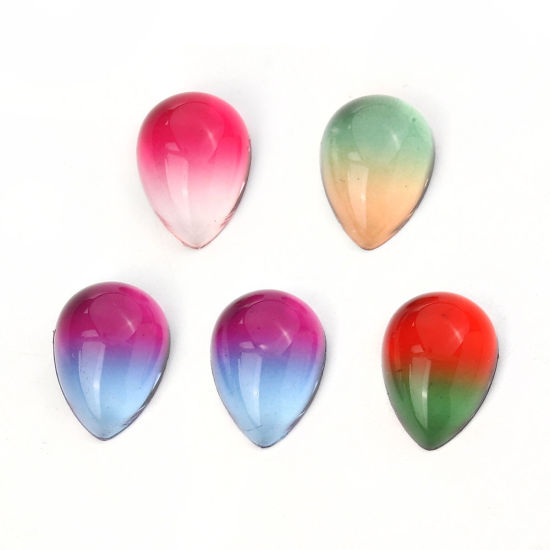 Image de Cabochon Dôme en Verre Goutte d'Eau Dos Plat Fuchsia 18mm x 13mm, 10 Pcs