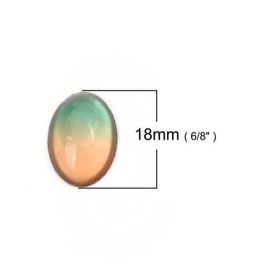 Bild von Glas Dom Cabochon Verzierung Oval Platt Grün & Orange 18mm x 13mm, 10 Stück