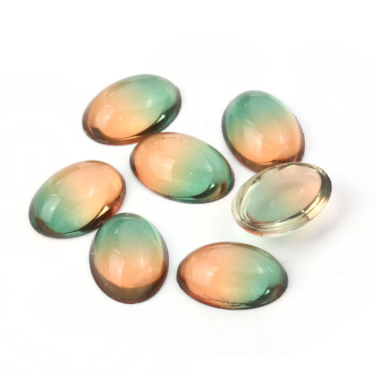 Picture of Glass Dome Seals Cabochon Oval Flatback Green & Orange 18mm( 6/8") x 13mm( 4/8"), 10 PCs