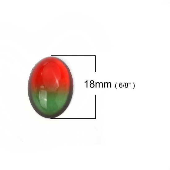 Image de Cabochon Dôme en Verre Ovale Dos Plat Rouge & Vert 18mm x 13mm, 10 Pcs