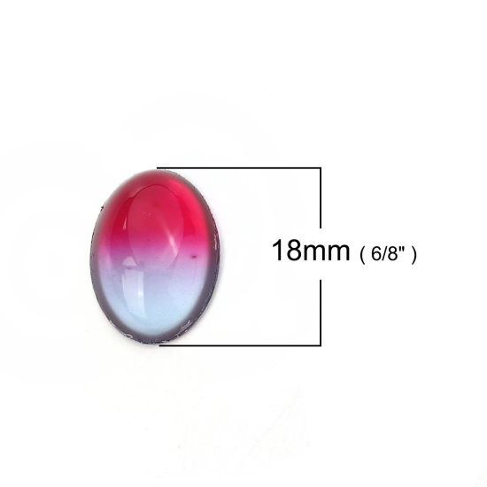 Image de Cabochon Dôme en Verre Ovale Dos Plat Bleu & Fuchsia 18mm x 13mm, 10 Pcs