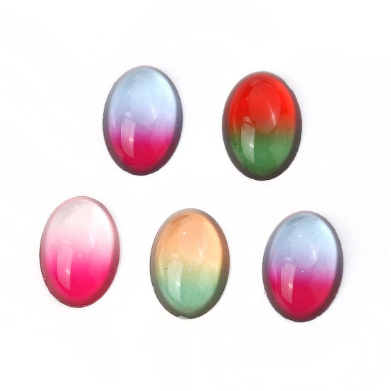 Image de Cabochon Dôme en Verre Ovale Dos Plat Bleu & Fuchsia 18mm x 13mm, 10 Pcs