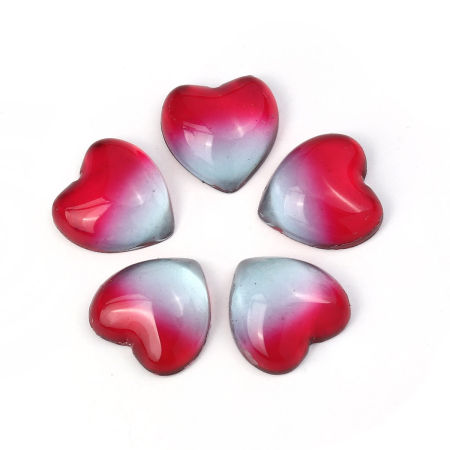 Picture of Glass Dome Seals Cabochon Heart Flatback Blue & Fuchsia 15mm( 5/8") x 15mm( 5/8"), 5 PCs