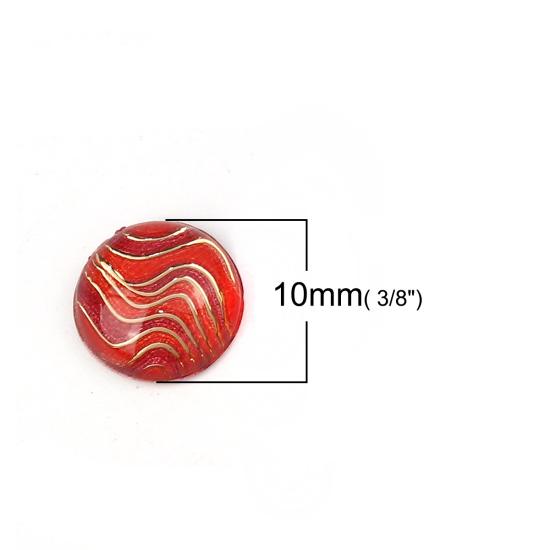 Image de Cabochon Dôme en Acrylique Rond Rouge Rayées 10mm Dia, 200 Pcs