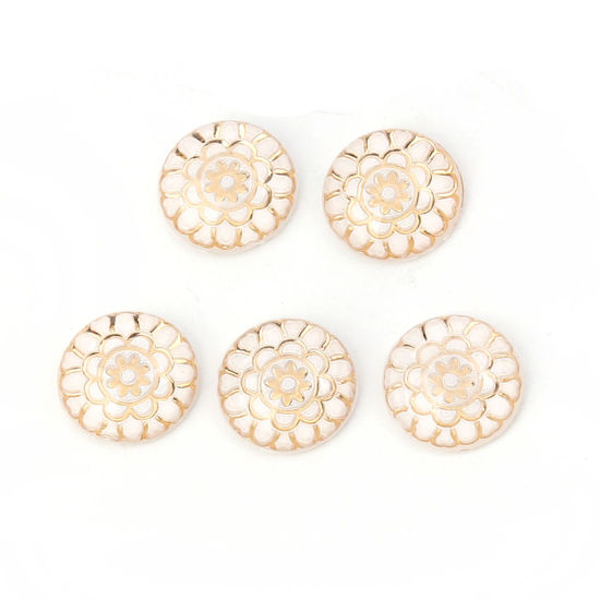 Picture of Acrylic Dome Seals Cabochon Round White Sunflower Pattern 10mm( 3/8") Dia, 200 PCs