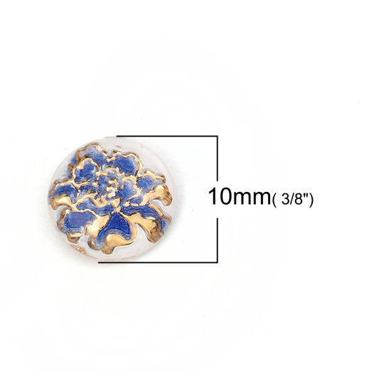 Bild von Acryl Dom Cabochon Verzierung Rund Blau Blumen Muster 10mm D. 200 Stück