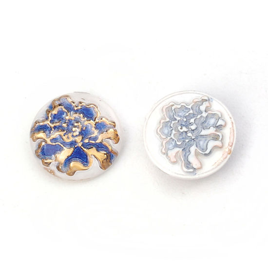 Picture of Acrylic Dome Seals Cabochon Round Blue Flower Pattern 10mm( 3/8") Dia, 200 PCs