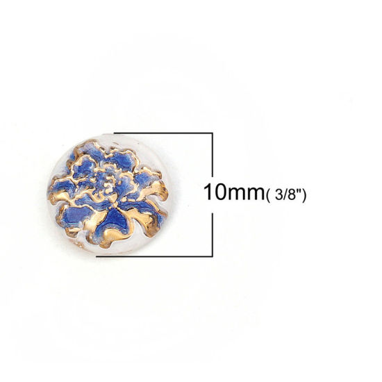 Picture of Acrylic Dome Seals Cabochon Round Blue Flower Pattern 10mm( 3/8") Dia, 200 PCs