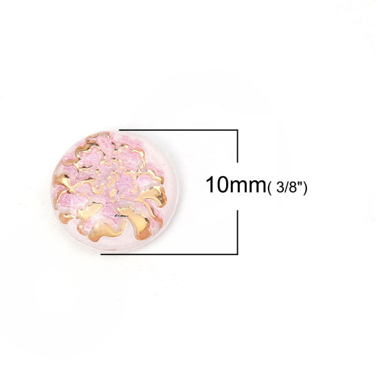 Picture of Acrylic Dome Seals Cabochon Round Pink Flower Pattern 10mm( 3/8") Dia, 200 PCs