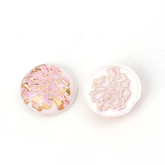 Picture of Acrylic Dome Seals Cabochon Round Pink Flower Pattern 10mm( 3/8") Dia, 200 PCs