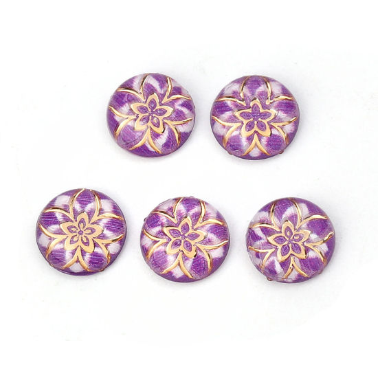 Image de Cabochon Dôme en Acrylique Rond Violet Fleurs 10mm Dia, 200 Pcs