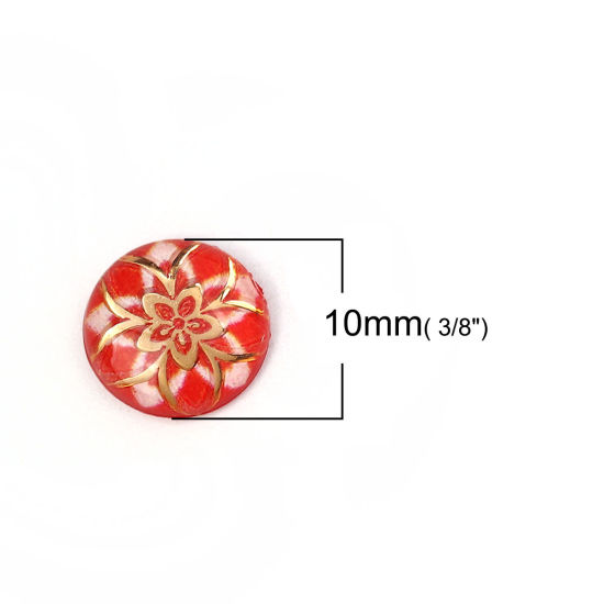 Image de Cabochon Dôme en Acrylique Rond Rouge Fleurs 10mm Dia, 200 Pcs