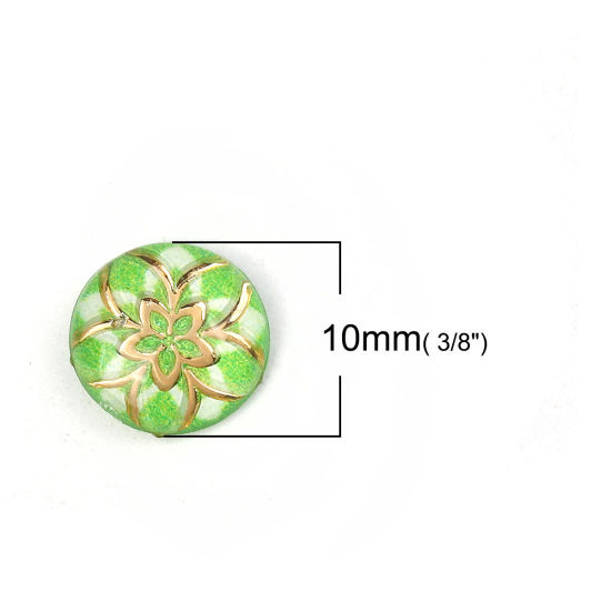Image de Cabochon Dôme en Acrylique Rond Vert Fleurs 10mm Dia, 200 Pcs