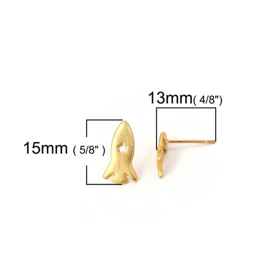 Immagine di Lega di Zinco Orecchini a Perno Tappi di Orecchini Foglia Oro Opaco 15mm x 9mm, Diametro Filo: (20 misura), 6 Pz