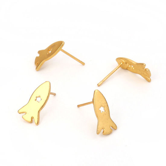 Immagine di Lega di Zinco Orecchini a Perno Tappi di Orecchini Foglia Oro Opaco 15mm x 9mm, Diametro Filo: (20 misura), 6 Pz