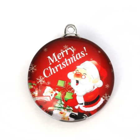 Picture of Glass Pendants Round Disc Christmas Santa Claus Red 35mm(1 3/8") x 30mm(1 1/8"), 5 PCs