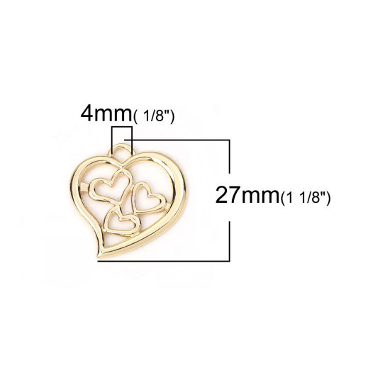 Image de Breloques en Alliage de Zinc Cœur Doré 27mm x 27mm, 10 Pcs