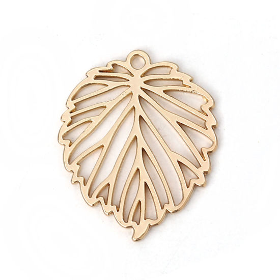 Bild von Zinklegierung Charms Blätter Vergoldet 22mm x 18mm, 10 Stück