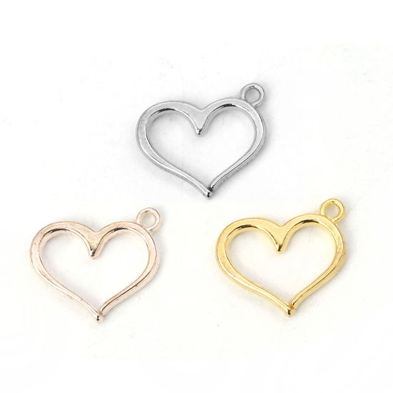 Picture of Zinc Based Alloy Charms Heart Silver Tone 16mm( 5/8") x 13mm( 4/8"), 50 PCs