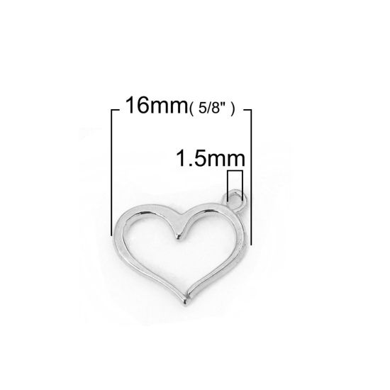 Immagine di Lega di Zinco Charms Cuore Tono Argento 16mm x 13mm , 50 Pz
