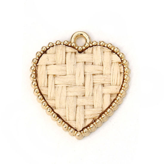 Image de Breloques en Alliage de Zinc Cœur Doré Beige 20mm x 18mm, 10 Pcs