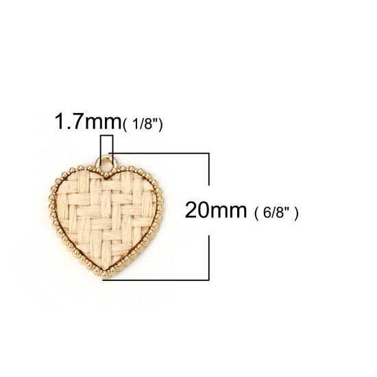 Image de Breloques en Alliage de Zinc Cœur Doré Beige 20mm x 18mm, 10 Pcs