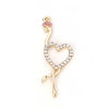 Picture of Zinc Based Alloy Pendants Flamingo Gold Plated Purple Heart Clear Rhinestone 42mm(1 5/8") x 15mm( 5/8"), 5 PCs