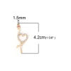 Picture of Zinc Based Alloy Pendants Flamingo Gold Plated Purple Heart Clear Rhinestone 42mm(1 5/8") x 15mm( 5/8"), 5 PCs