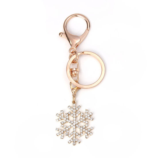 Picture of Keychain & Keyring Christmas Snowflake Gold Plated Clear Rhinestone 10.7cm x 3cm, 1 Piece