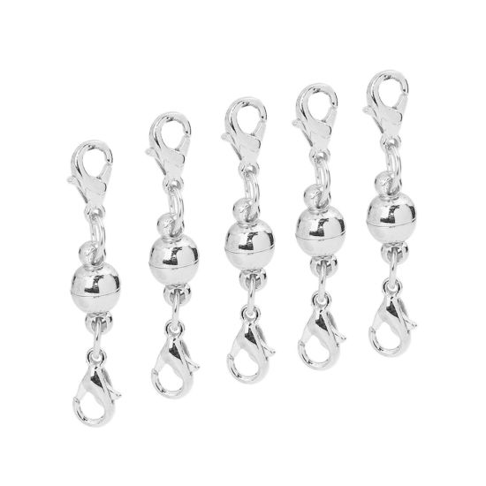 Picture of Iron Based Alloy Magnetic Clasps Round Silver Plated 34mm x 6mm, 1 Packet (5 Sets/Packet)