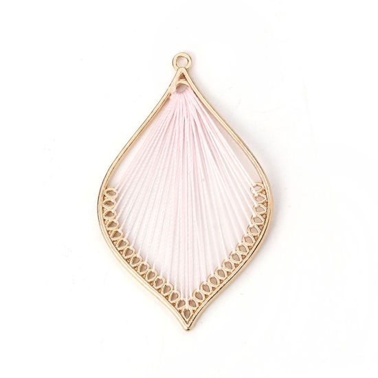 Picture of Zinc Based Alloy Pendants Wire Wrapped Earrings Findings Leaf Gold Plated Light Pink 57mm(2 2/8") x 35mm(1 3/8"), 1 Piece