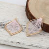 Picture of Zinc Based Alloy Pendants Wire Wrapped Earrings Findings Leaf Gold Plated Light Pink 57mm(2 2/8") x 35mm(1 3/8"), 1 Piece