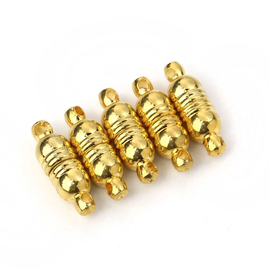 Bild von Zinklegierung Magnetverschluss Zylinder Vergoldet, Streifen Muster 18mm x 6mm, 5 Sets