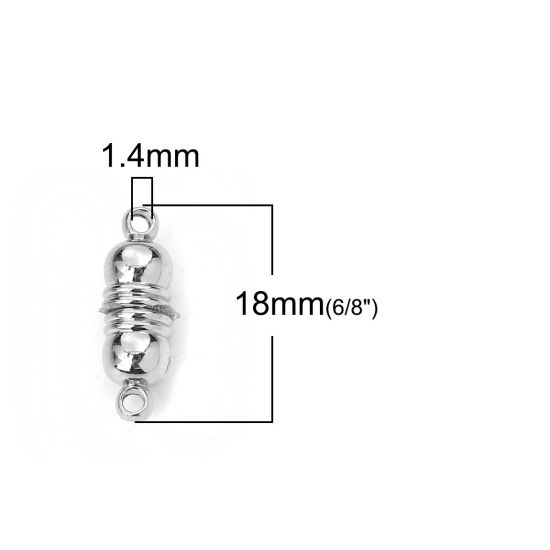 Bild von Zinklegierung Magnetverschluss Zylinder Silberfarbe, Streifen Muster 18mm x 6mm, 5 Sets