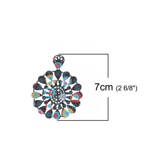 Image de Pendentifs Peinture en Émail en Laiton Fleur Multicolore Estampe en Filigrane 70mm x 53mm, 3 Pcs                                                                                                                                                              