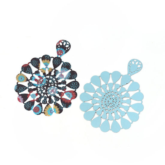 Image de Pendentifs Peinture en Émail en Laiton Fleur Multicolore Estampe en Filigrane 70mm x 53mm, 3 Pcs                                                                                                                                                              