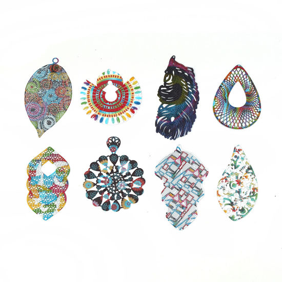 Image de Pendentifs Peinture en Émail en Laiton Fleur Multicolore Estampe en Filigrane 70mm x 53mm, 3 Pcs                                                                                                                                                              