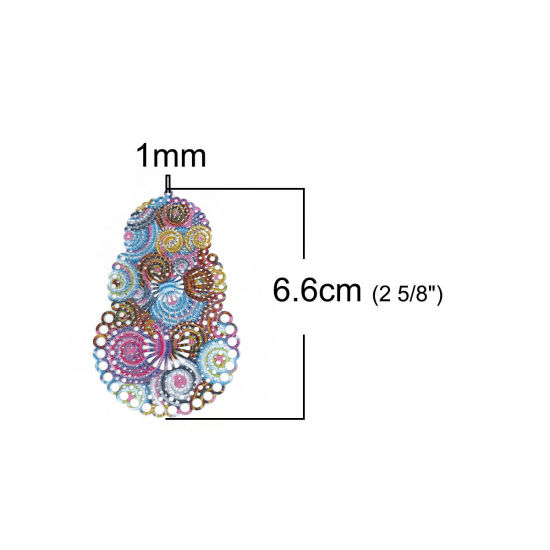 Image de Pendentifs Peinture en Émail en Laiton Calebasse Multicolore Spiral Estampe en Filigrane 66mm x 41mm, 3 Pcs                                                                                                                                                   