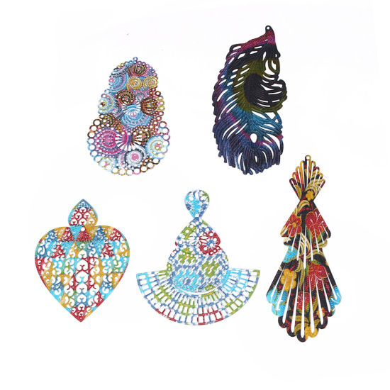 Image de Pendentifs Peinture en Émail en Laiton Calebasse Multicolore Spiral Estampe en Filigrane 66mm x 41mm, 3 Pcs                                                                                                                                                   