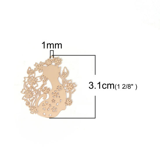 Picture of Brass Filigree Stamping Pendants KC Gold Plated Cat Animal Flower 31mm x 28mm, 5 PCs                                                                                                                                                                          