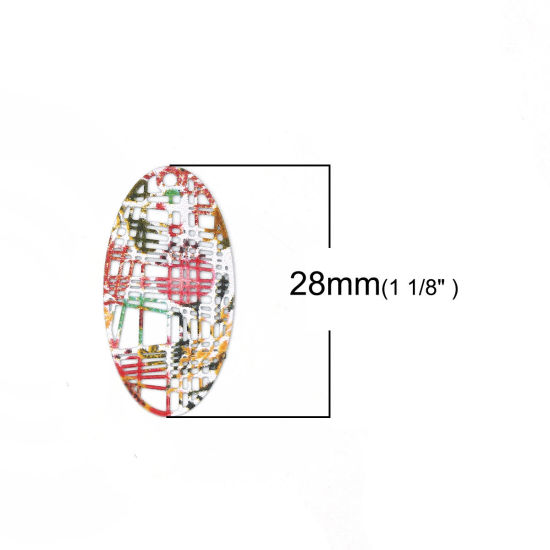 Bild von Messing Emailmalerei Charms Oval Bunt Filigran Stempel Verzierung 28mm x 14mm, 5 Stück                                                                                                                                                                        