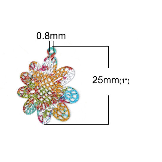 Bild von Messing Emailmalerei Charms Sonnenblume Bunt Filigran Stempel Verzierung 25mm x 19mm, 5 Stück                                                                                                                                                                 