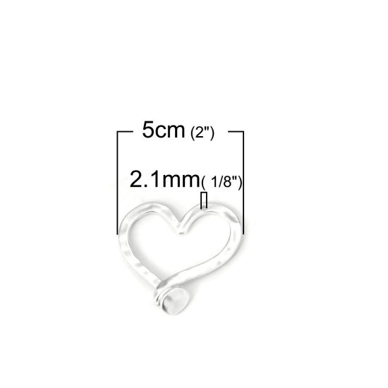 Image de Pendentifs en Alliage de Zinc Cœur Argent Mat 50mm x 47mm, 3 Pcs