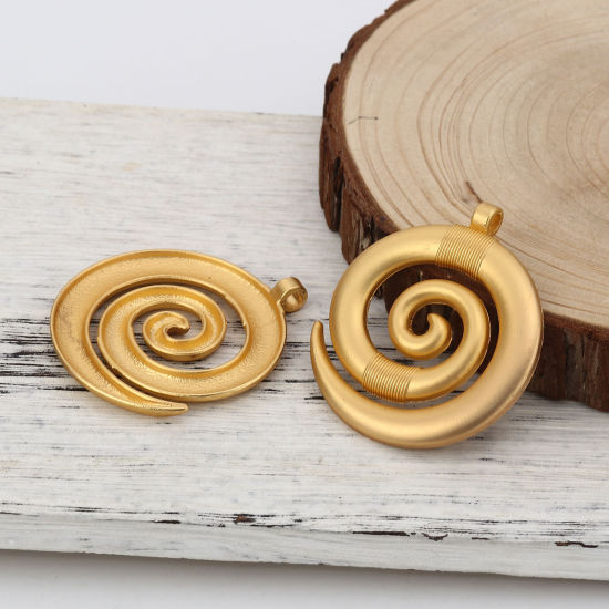 Picture of Zinc Based Alloy Boho Chic Pendants Spiral Matt Gold 51mm(2") x 46mm(1 6/8"), 3 PCs