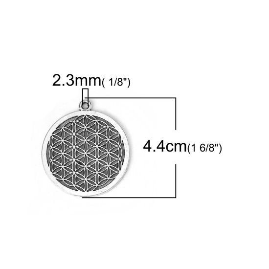 Picture of Zinc Based Alloy Flower Of Life Pendants Round Antique Silver Color 44mm(1 6/8") x 40mm(1 5/8"), 10 PCs