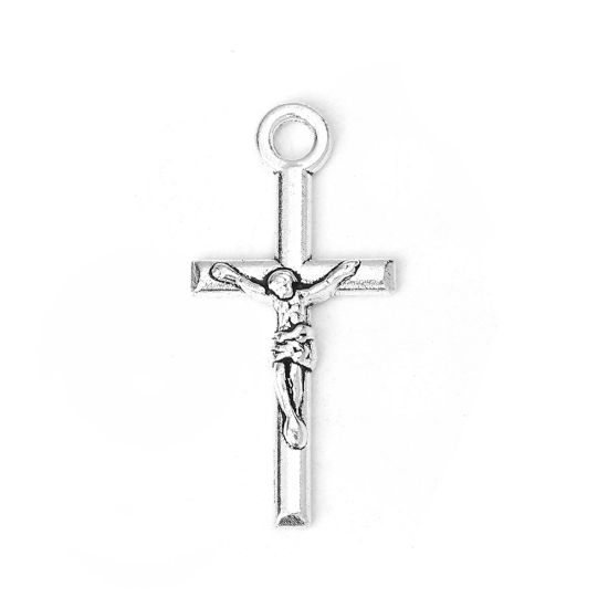 Bild von Zinklegierung Charms Kreuz Antiksilber Jesus 23mm x 11mm, 200 Stück