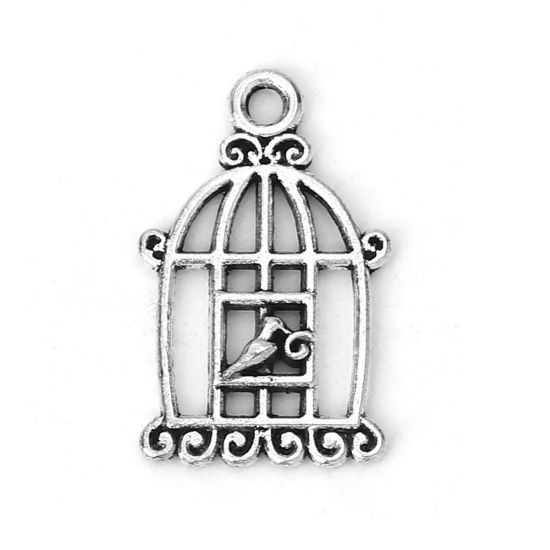 Image de Breloques en Alliage de Zinc Cage Argent Vieilli 19mm x 12mm, 100 Pcs